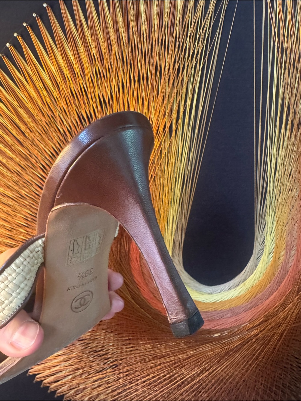 CHANEL Rattan Summer Logo Heels 39.5 - Picture 7 of 16